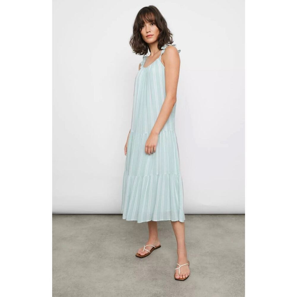 RAILS CAPRI JUNIPER STRIPE MIDI DRESS Size Large with ruffle NWT 1781